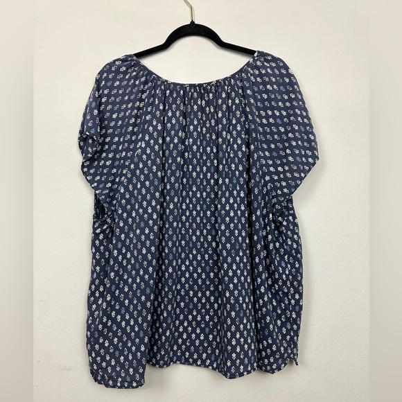 Sonoma Life + Style Blue and White Challis Leaf Print Cap Sleeve Top Sz 3X - Picture 4 of 7